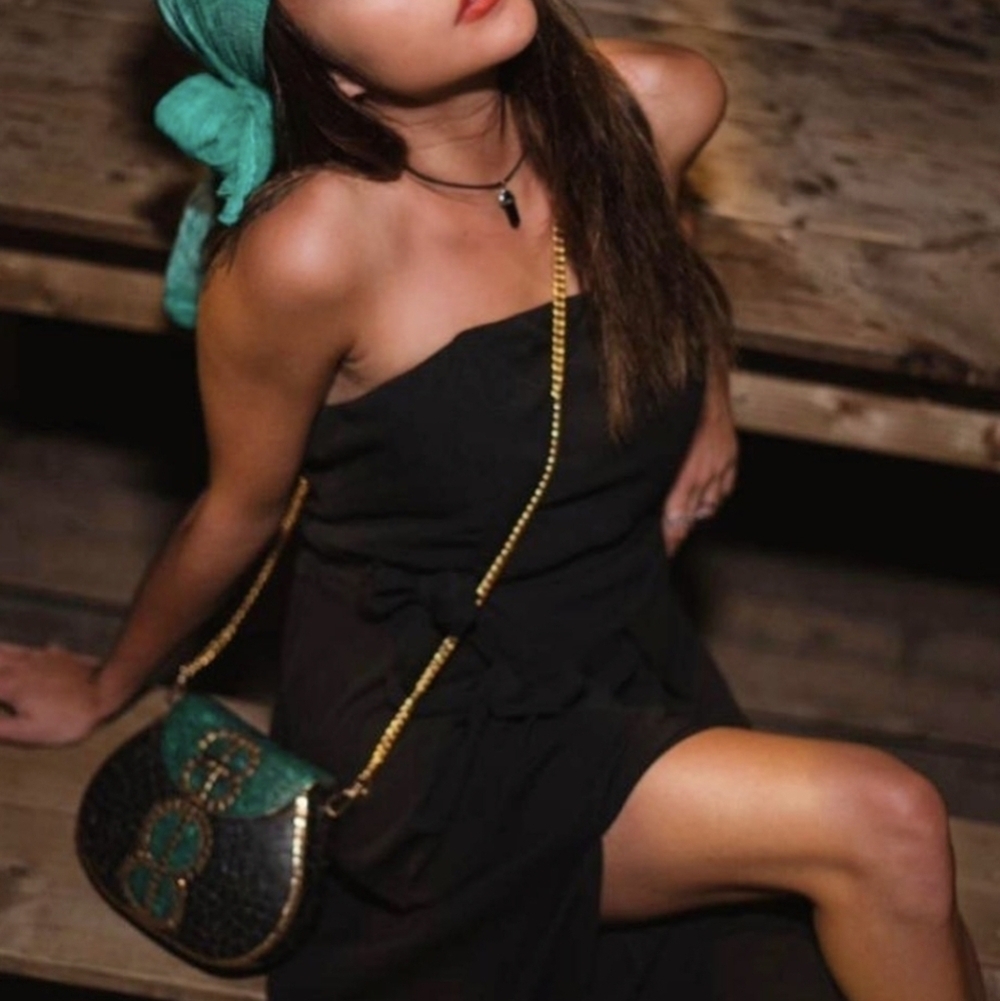 NWOT RAMLA Official Handmade Moroccan Mosaic Tile Porte-Moi Bag-Black/Green